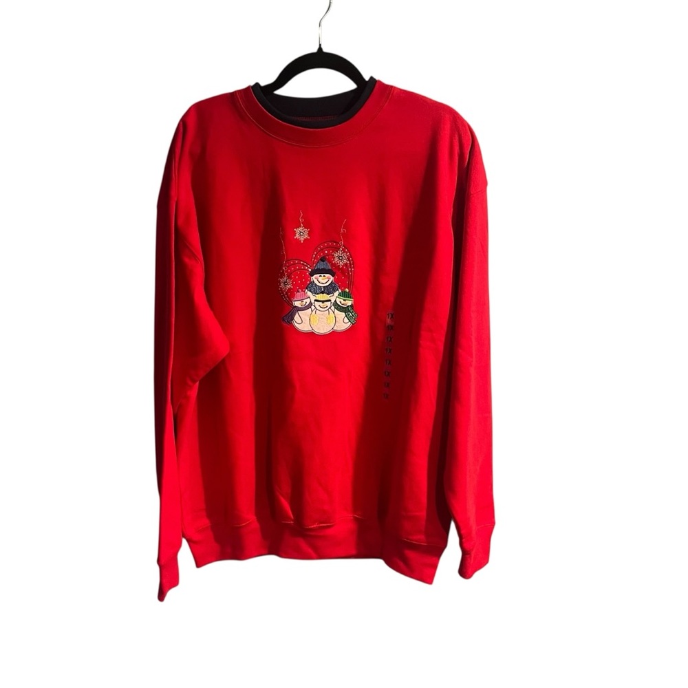 MC Sportswear Womens 1X Red Holiday Snowman Pullover Sweatshirt Christmas Vtg‎
